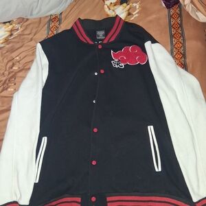 Black and White Varsity Jacket with Red Accents